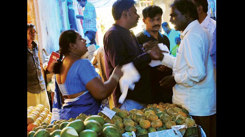 Compared to last year, prices have come down by around 20 per cent in the open market. In fact HOPCOMS is providing us a better deal. Sellers are complaining there are no buyers for mangoes.