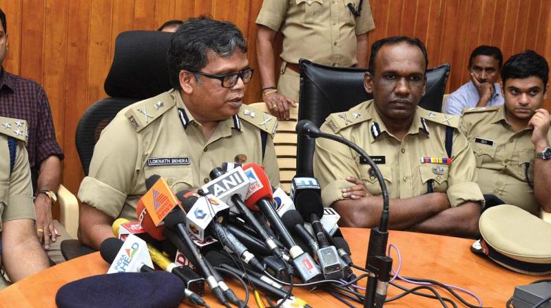 State police chief Loknath Behera and IG Manoj Abraham during a press conference in Thiruvananthapuram on Thursday. 	DC