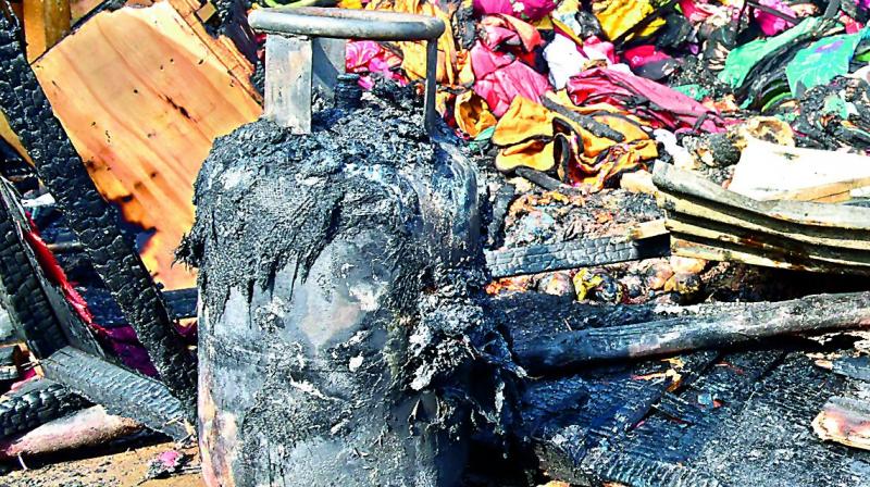 A burnt cylinder at the  Numaish exhibition ground.  (DC)