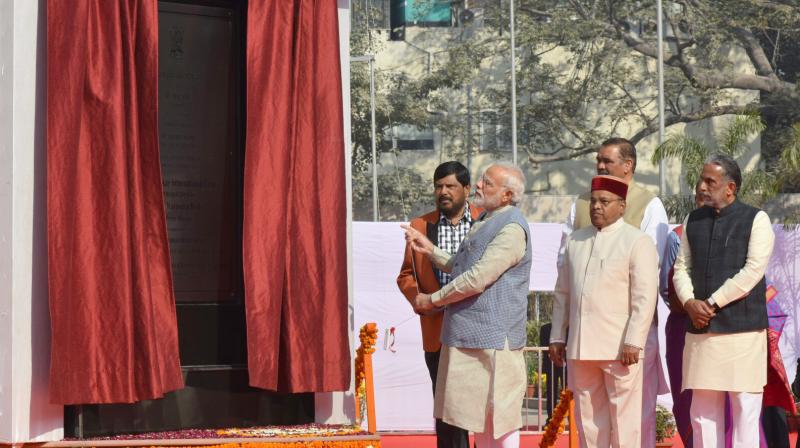The Prime Minister Narendra Modi also unveiled two statues of the Dalit icon at the centre in Janpath. (Photo: PTI)