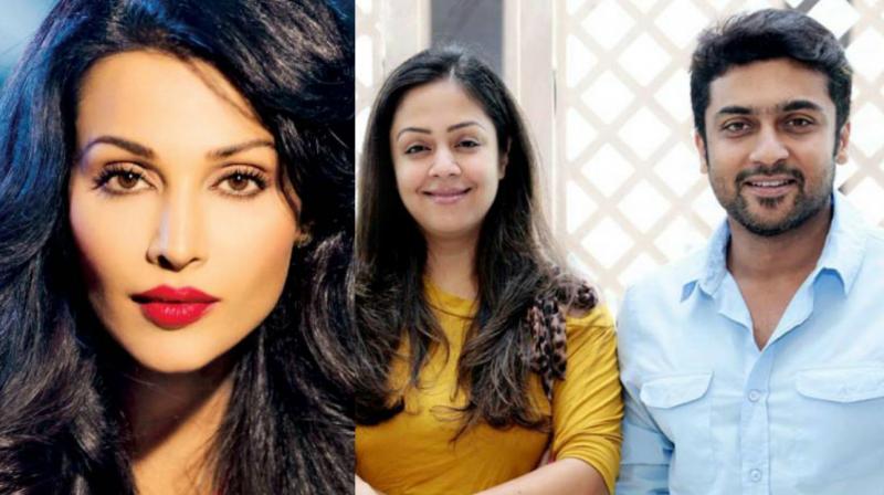 Flora Saini and Suriya and Jyothika.