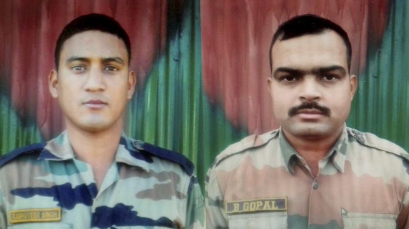 Jawans Lance Naik Raghubeer Singh (L) and Lance naik Bhandoriya Gopal Singh who were killed in an encounter with Hizbul Mujahideen militants in Kulgam district of J&K. (Photo: PTI)