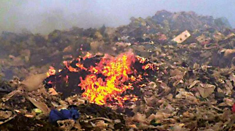 The 30 lakh tonnes of bio-methane rich garbage that has accumulated at the Mandur landfill and looms over the nearby village is a ticking time-bomb, not just for Mandur but for the rest of Bengaluru. (Photo: DC)