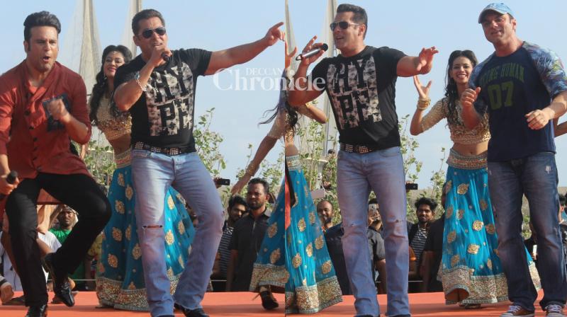 Salman Khan sings and grooves in style as he shoots for reality show