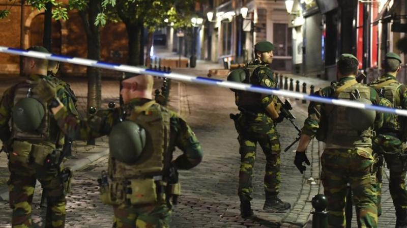 Belgian Army soldiers patrol near Central Station in Brussels after a reported explosion on Tuesday (Photo: AP)