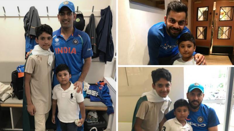In a great show of humanitarianism, Virat Kohli, MS Dhoni and Yuvraj Singh were seen posing for pictures with Azhar Alis sons. (Photo: Azhar Ali/ Twitter)