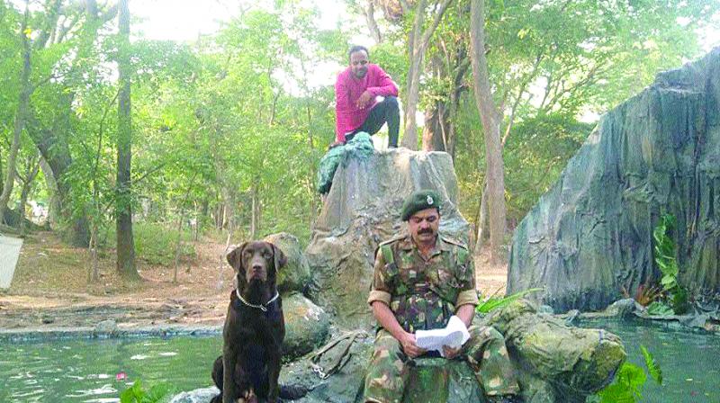 Sidda (the labrador) in a  working still from the film.