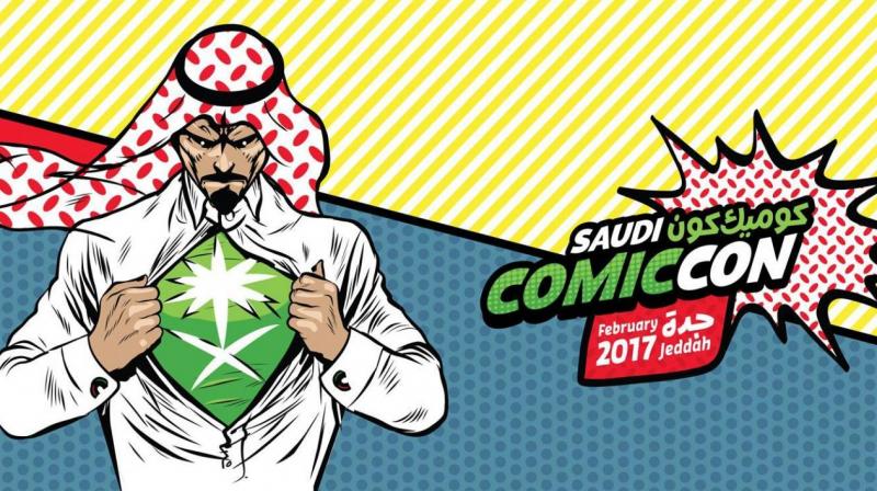 The logo of the Saudi Comic Con features a man ripping open his thawb to reveal his superhero alter ego.