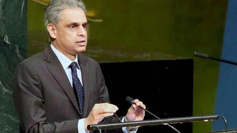 Indias permanent representative to the UN, Syed Akbaruddin, delivers his statement on the occasion of International day of Vesak, at the United Nations General Assembly in New York. (Photo: PTI)