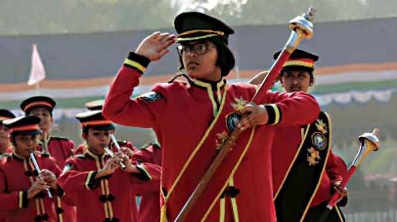 Students rehearse for Republic Day Parade at Manekshaw Parade Grounds in Bengaluru on Thursday	 	KPN