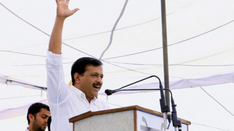 Delhi CM and AAP convener Arvind Kejriwal addressing a public rally (Photo: PTI)