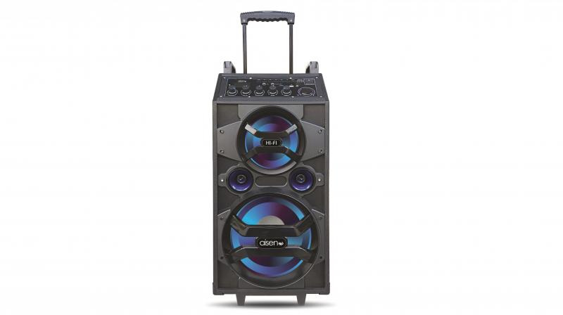 The speaker features an output of 12,000 PMPO and three-way watt sound system with 120W RMS.