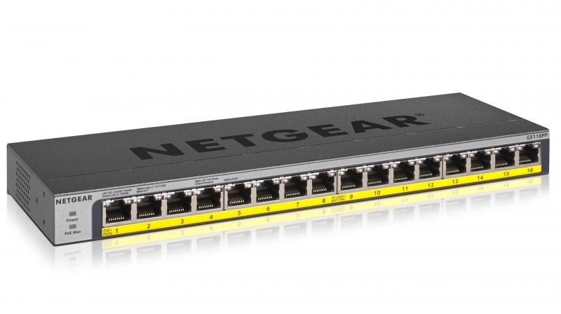 The 16 PoE/PoE+ Gigabit Ethernet Ports provide up to 30W per port to any device.