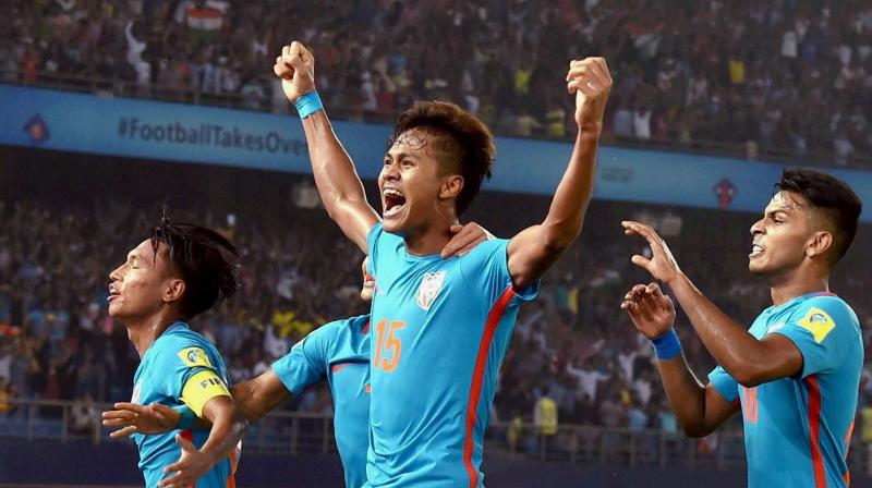 Indias glorious moment arrived when Jeakson headed in a perfect Sanjeev Stalin corner in the 82nd minute. (Photo: PTI)