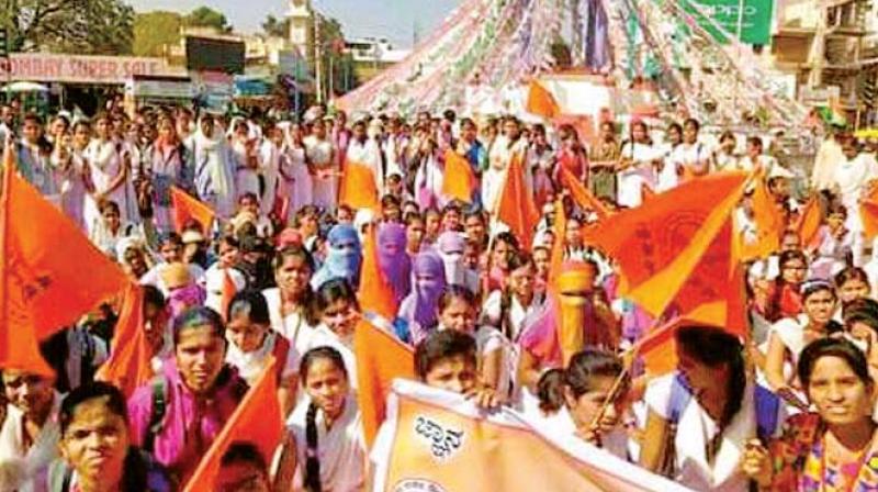 ABVP activists stage a protest against the rape and murder of a minor school girl. (Photo: DC)