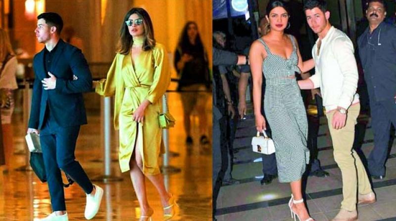 Priyanka steps out on with rumoured boyfriend Nick Jonas in a golden dress and checkered co-ords