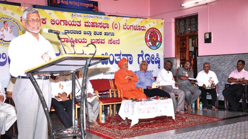 S.M. Jamdar speaks at a meeting of Lingayat leaders and seers in Dharwad on Sunday