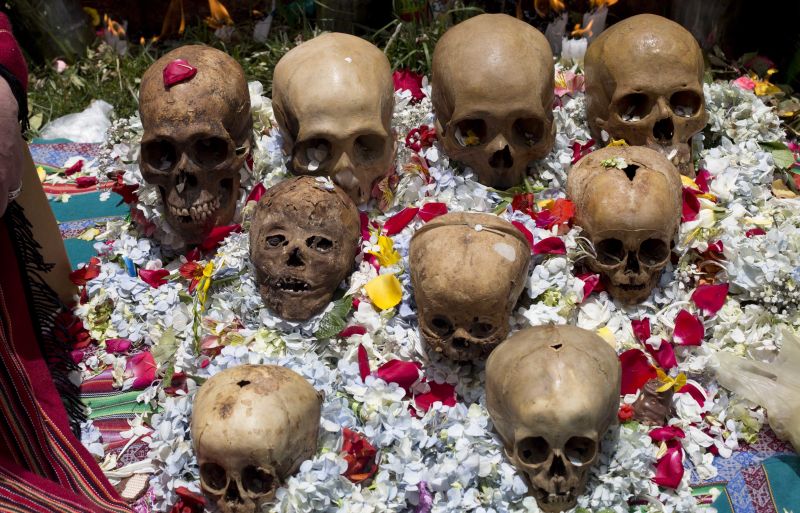Bolivians decorate skulls for Natitas festival to celebrate the dead