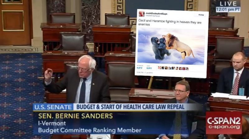 Bernie Sanders brings giant printout of Trump tweet, triggers Photoshop battle