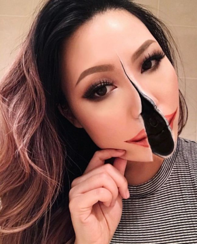 Woman uses makeup to create mind-blowing optical illusions